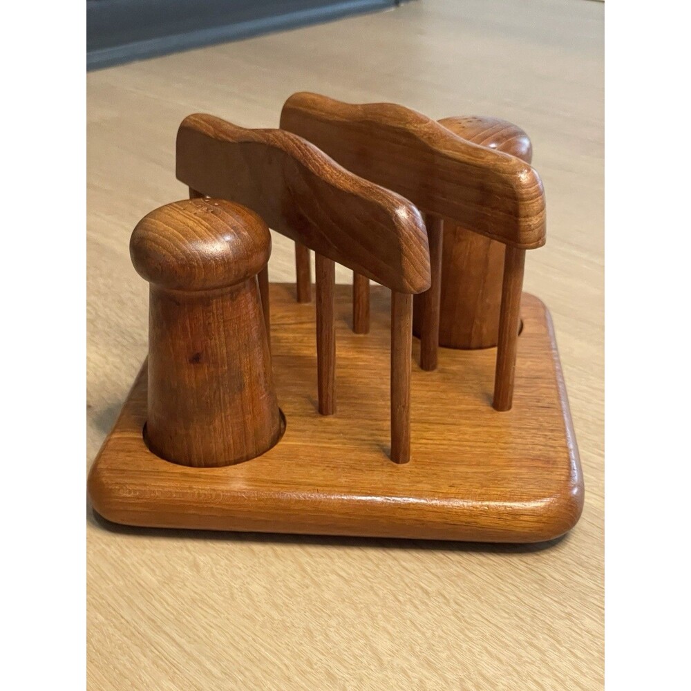 Vintage Goodwood Teak Napkin Holder Salt Pepper Shaker Caddy Danish Modern MCM
